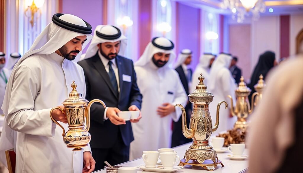 خدمات ضيافة راقية مع تقديم الشاي والقهوة في مناسبة كويتية